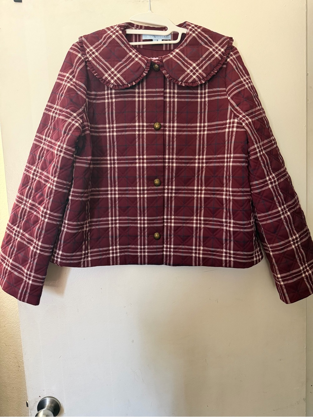 Hill House Home Burgundy Plaid Quilted Jacket Peter Pan Collar Size M - Picture 2 of 12